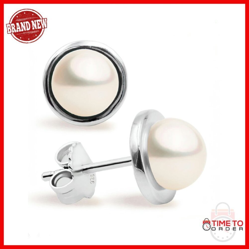 Sterling Silver Pearl Stud Earrings 6-7mm Freshwater Cultured
